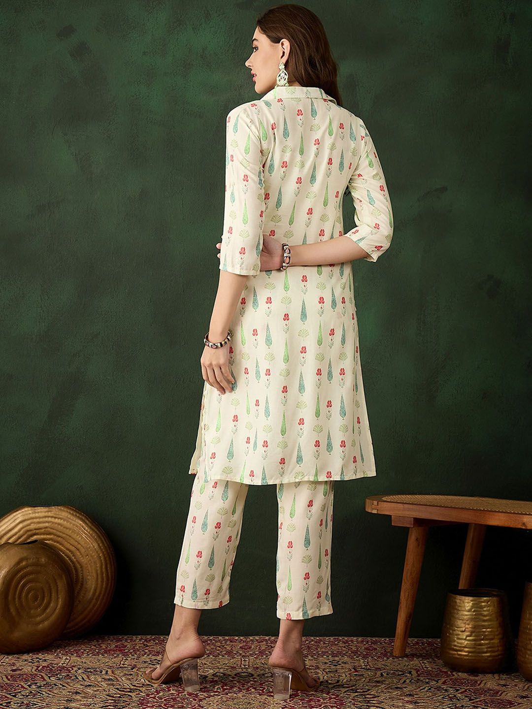Sangria Printed Kurta With Trousers