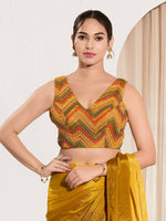Thumbnail for Joban Fashion Mustard Net Padded Blouse With V Neck Sleeveless - Distacart