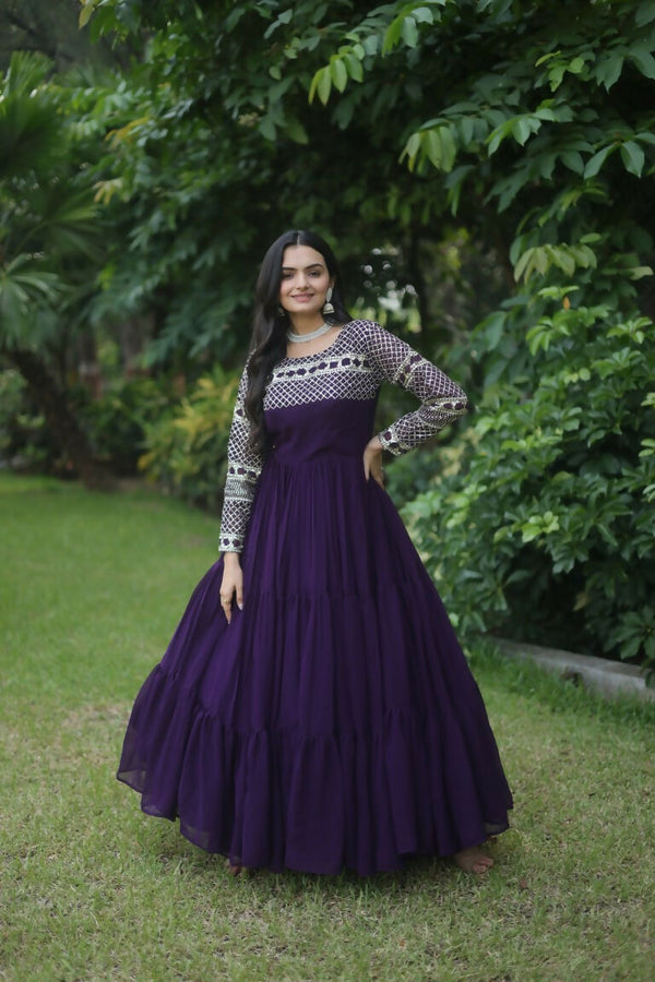 Jyoti Fashion Women's Purple Sequins Zari Embroidered Faux Georgette Anarkali Dress - Distacart