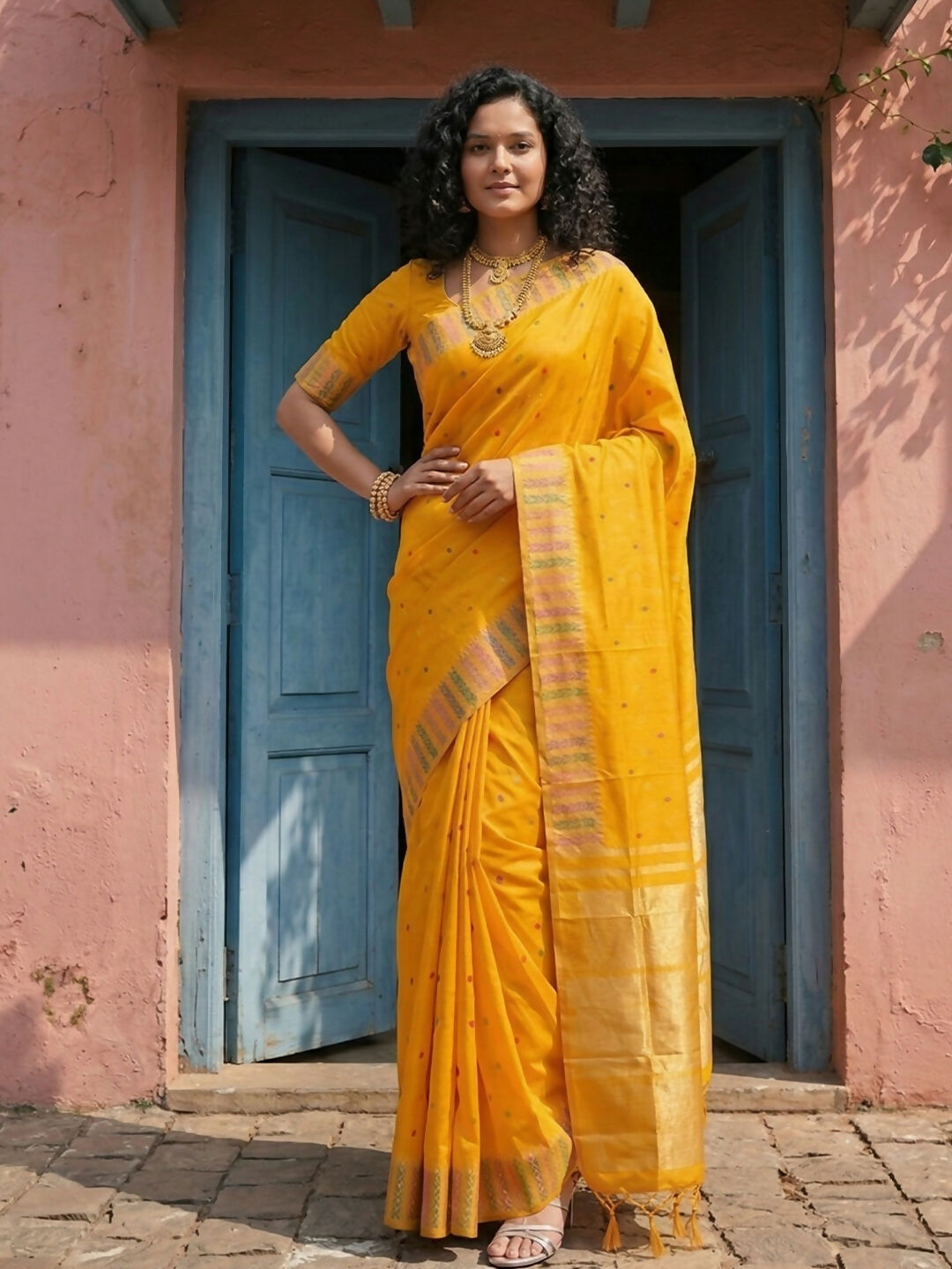 Shree Shyam Fashion Yellow Silk Blend Saree - Distacart