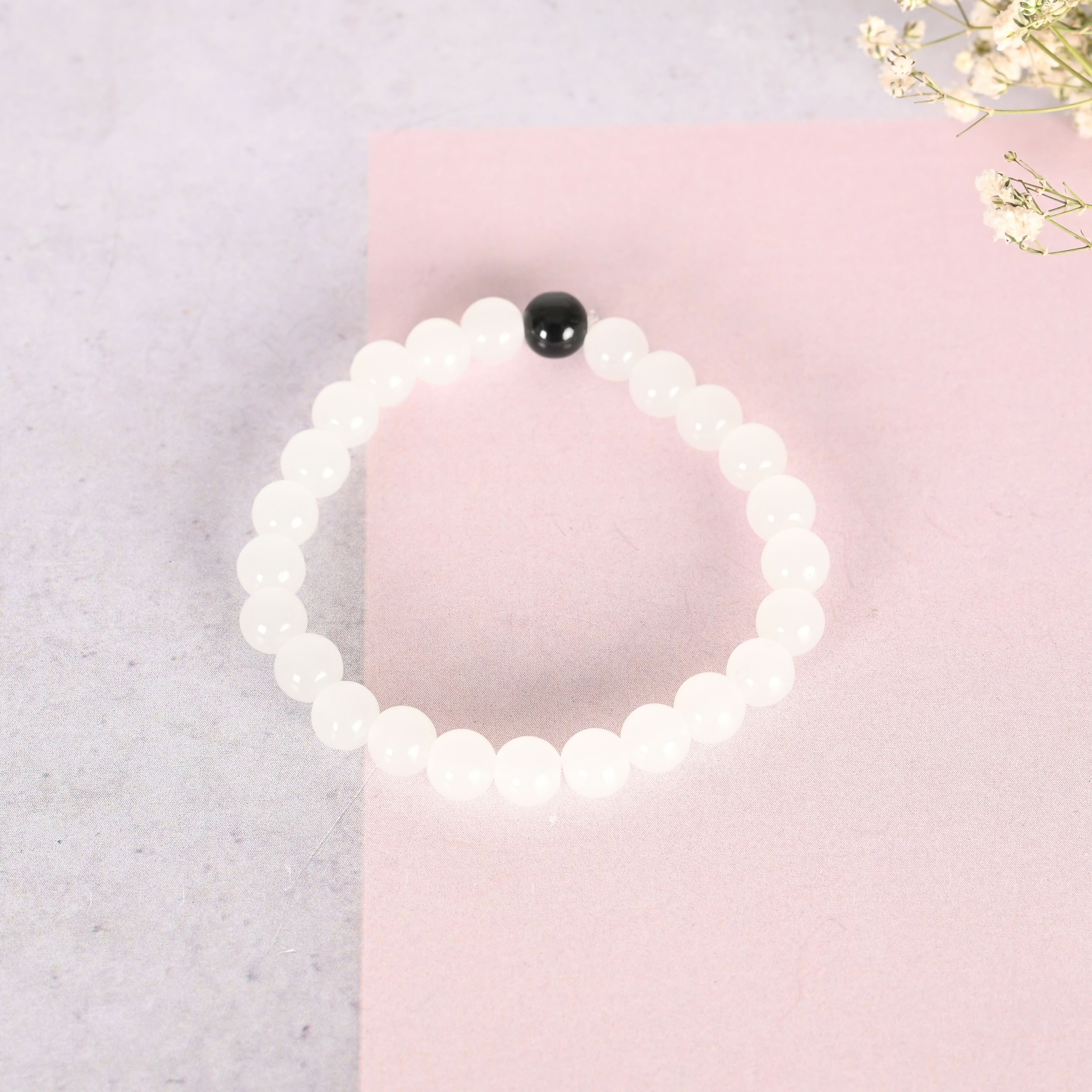 NVR Men & Women White & Black Marbel Crystal Elasticated Bracelet - Distacart