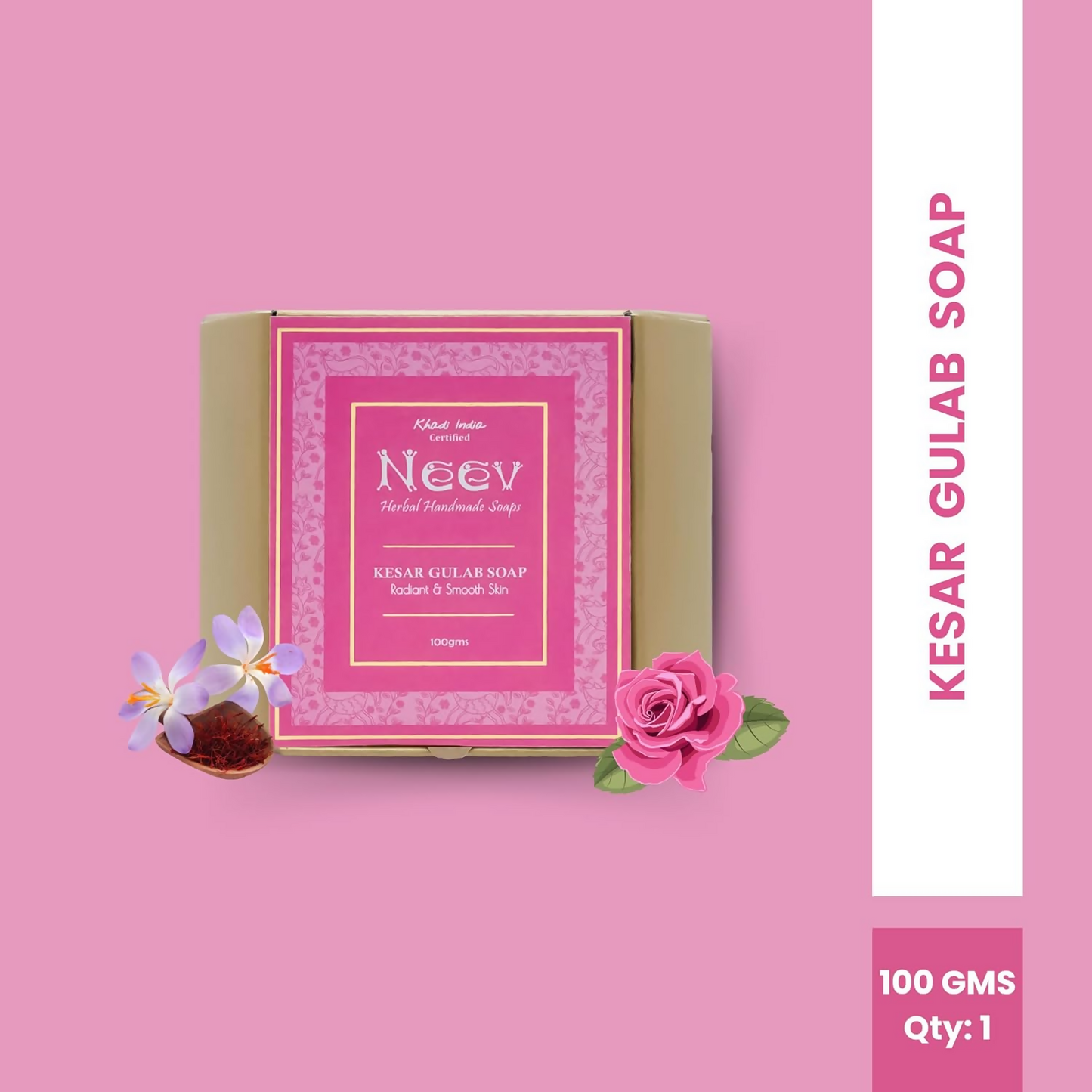 Neev Herbal Handmade Soap Kesar Gulab Soap For a Radiant and Smooth Skin - Distacart