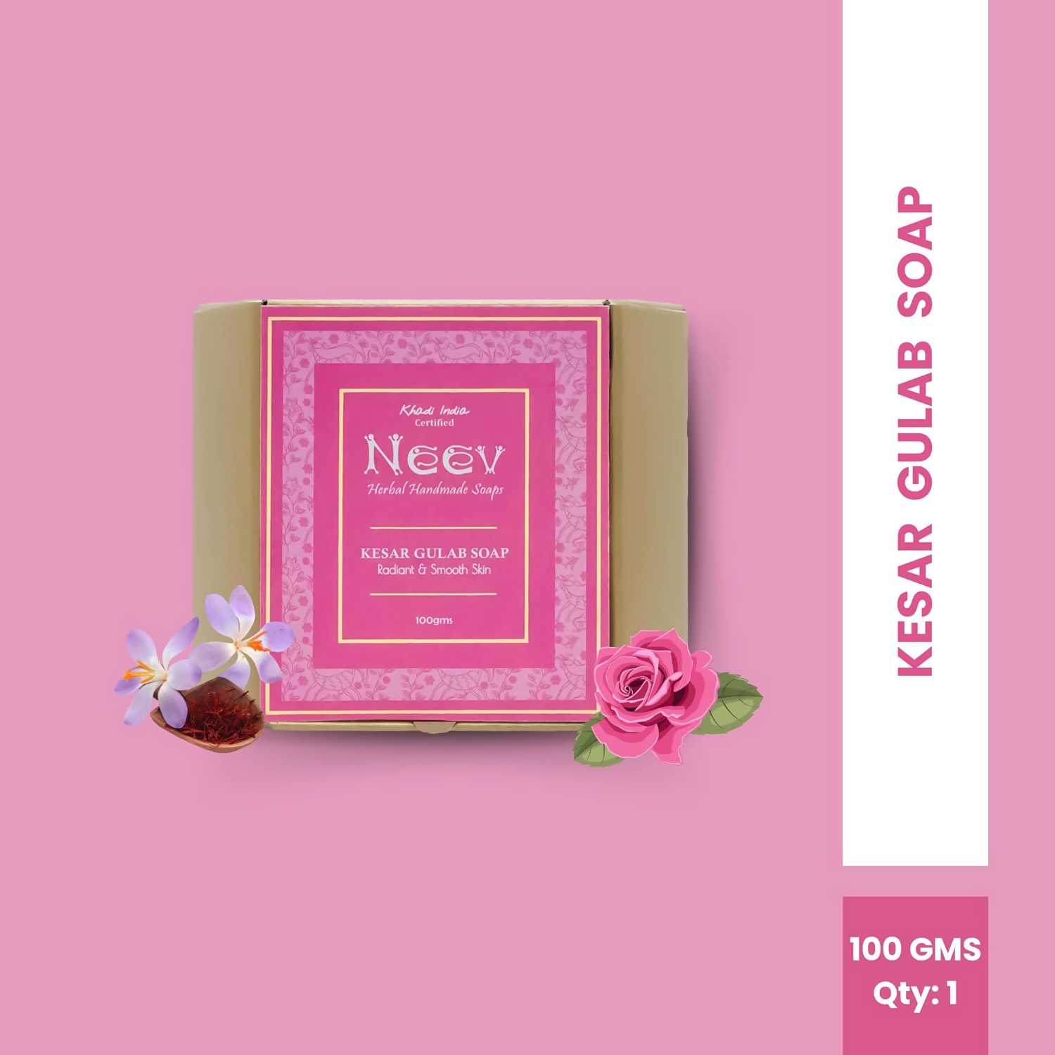 Neev Herbal Handmade Soap Kesar Gulab Soap For a Radiant and Smooth Skin - Distacart