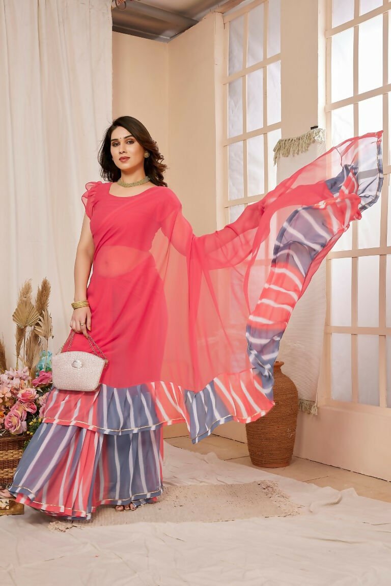 Aafreen Partywear Designer Pink Georgette Fancy Saree - Distacart