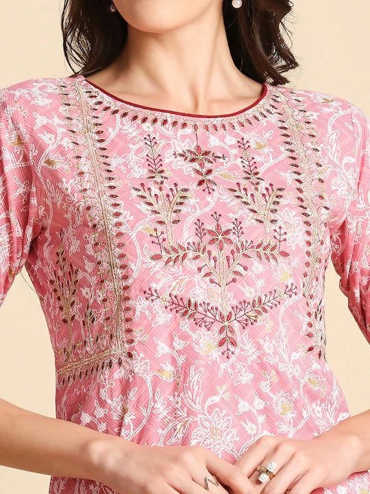 Anubhutee Pink Ethnic Motifs Printed Pure Cotton Kurta with Palazzos & Dupatta - Distacart