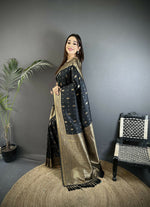 Thumbnail for Joban Fashion Black Zari Weaving Motif Lichi Silk Banarasi Silk Saree - Distacart