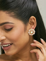 Thumbnail for Nuyug 22K Gold-Plated Pink Kundan Studded & Beaded Floral Shaped Studs