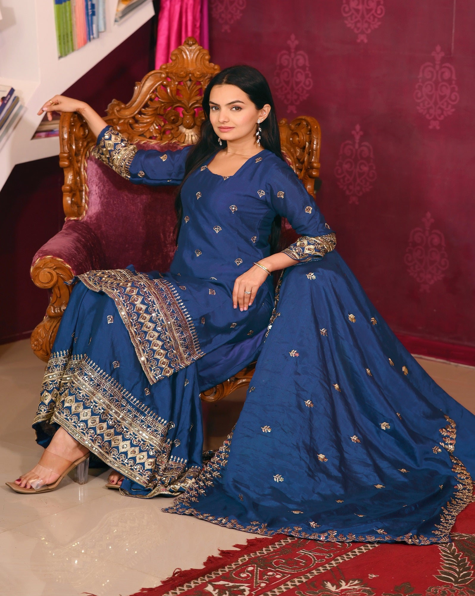 Lehenga Mart Designer Chinon Suit With Sequence Embroidered Work - Blue - Distacart