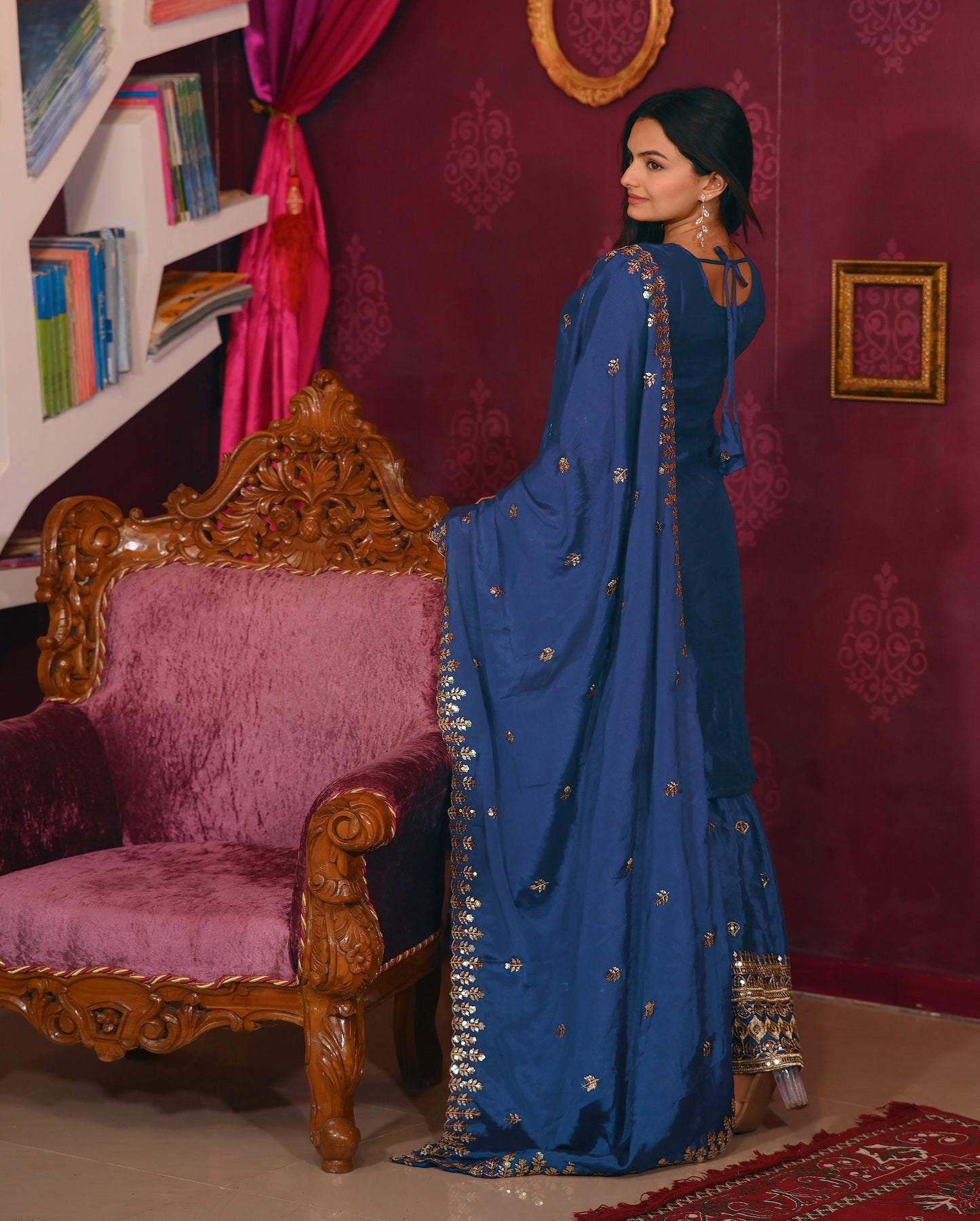 Lehenga Mart Designer Chinon Suit With Sequence Embroidered Work - Blue - Distacart