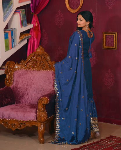 Lehenga Mart Designer Chinon Suit With Sequence Embroidered Work - Blue - Distacart