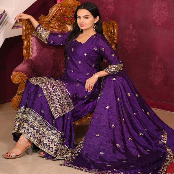 Lehenga Mart Designer Chinon Suit With Sequence Embroidered Work - Purple - Distacart