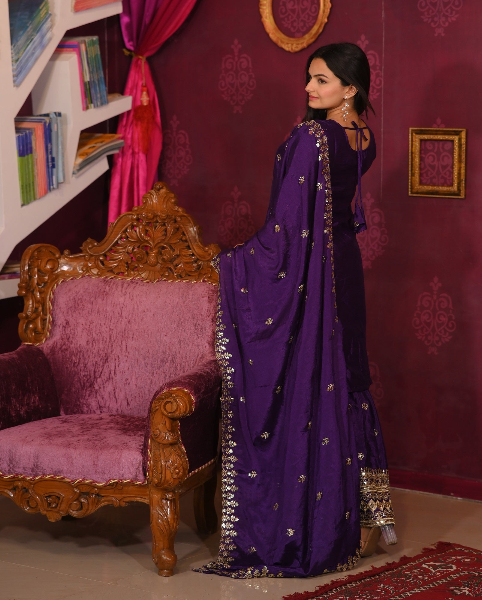 Lehenga Mart Designer Chinon Suit With Sequence Embroidered Work - Purple - Distacart