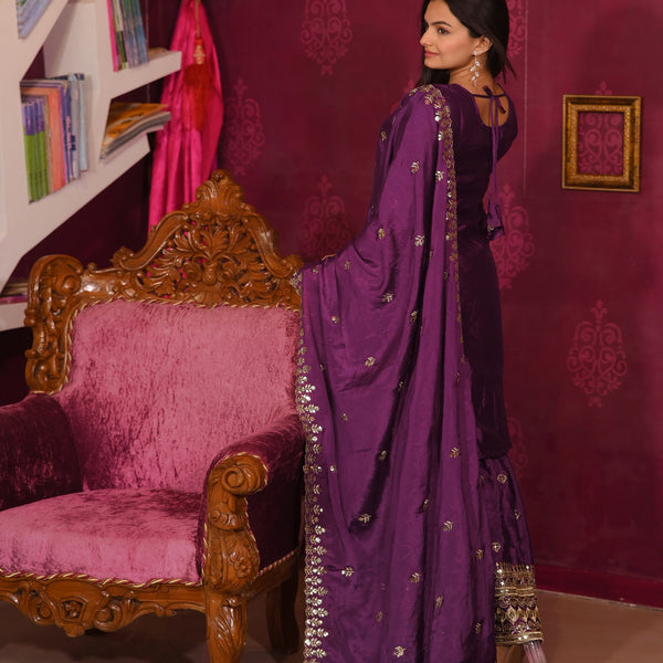 Lehenga Mart Designer Chinon Suit With Sequence Embroidered Work - Wine - Distacart