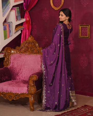 Lehenga Mart Designer Chinon Suit With Sequence Embroidered Work - Wine - Distacart