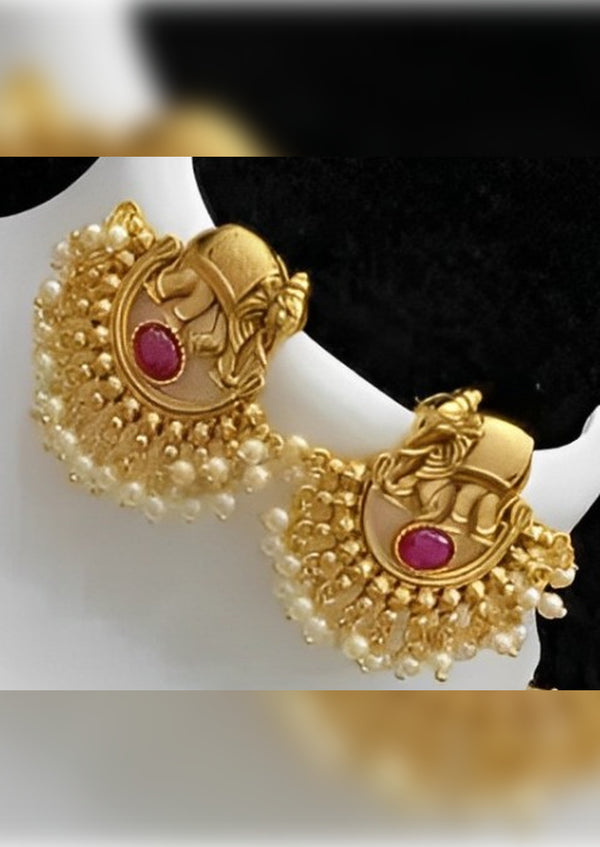 Jewel City Exquisite Elephant Motif Gold Necklace Set with Pearl Accents - Traditional Indian Jewelry