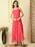 Thumbnail for Myshka Women's Pink Printed Georgette Party Dress - Distacart