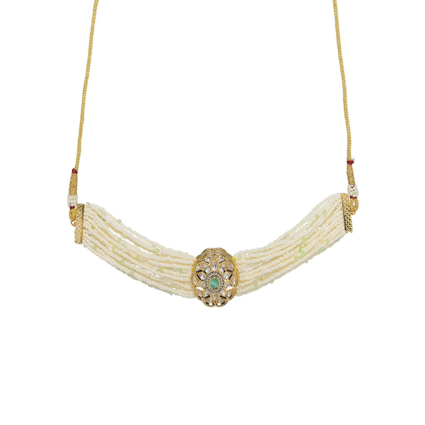 Pearl and Kundan Choker with Intricate Flower Design (White) - Ruby Raang - Distacart