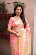 Thumbnail for Pink Silk Blend Geometric Saree with Unstitched Blouse - Hiral Fashion - Distacart