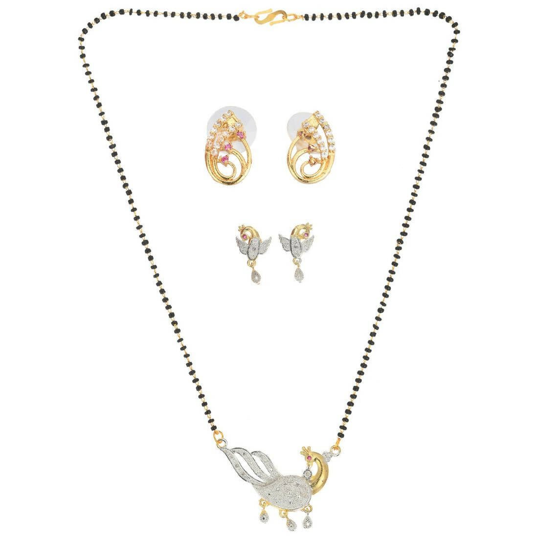 AanyaCentric Gold Plated Mangalsutra with Pendant, 2 Pair Earrings - Distacart