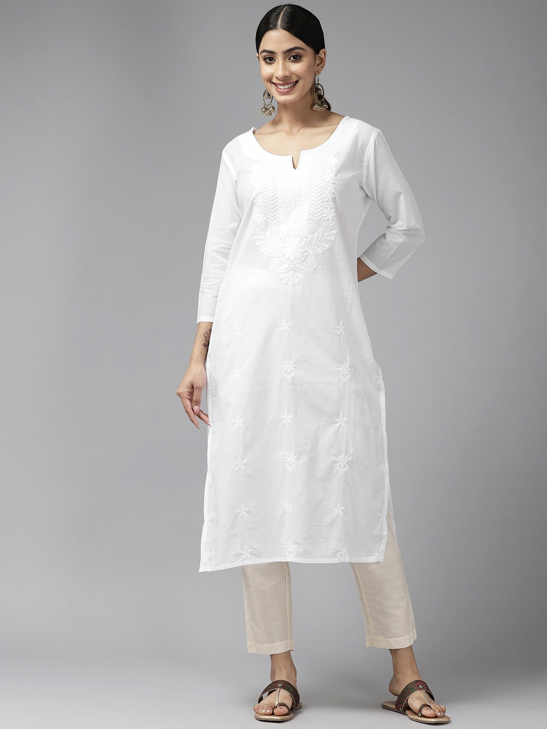 Yufta Embroidered Cotton Kurta - Distacart
