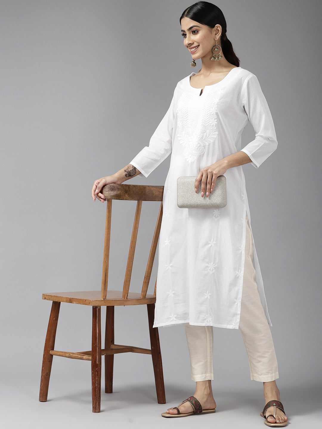 Yufta Embroidered Cotton Kurta - Distacart