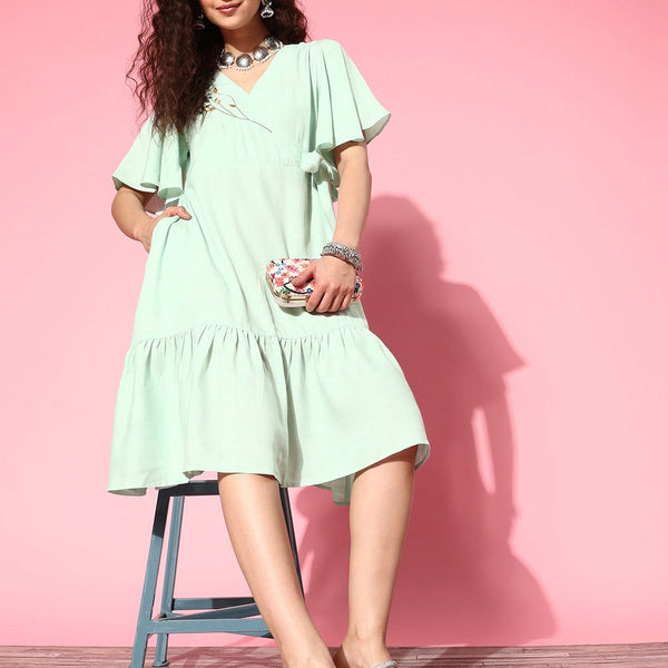 Yufta Embroidered Tiered Wrap Dress - Distacart