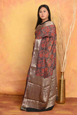 Thumbnail for Very Much Indian Modal Silk Ajrakh Handblock Printed Natural Dyes With Designer Border Saree - Maroon - Distacart
