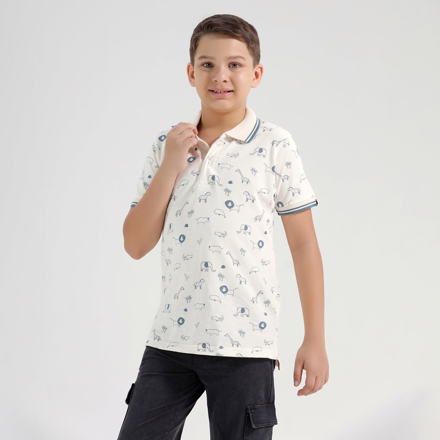 Chilins Boys Cotton Printed Collared Polo Tshirt