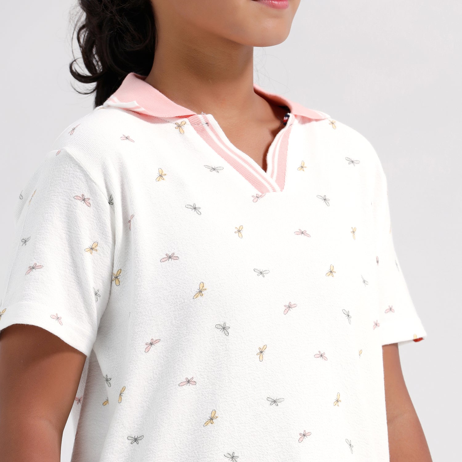 Chilins Girls Cotton Printed Collared Polo T-shirt