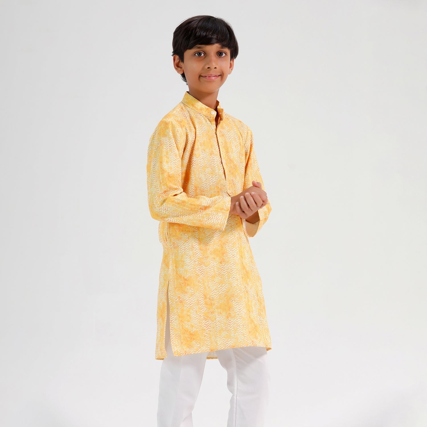 Chilins Ethnic Wear Stylish Printed Embroidery Orange Kurta for Boys