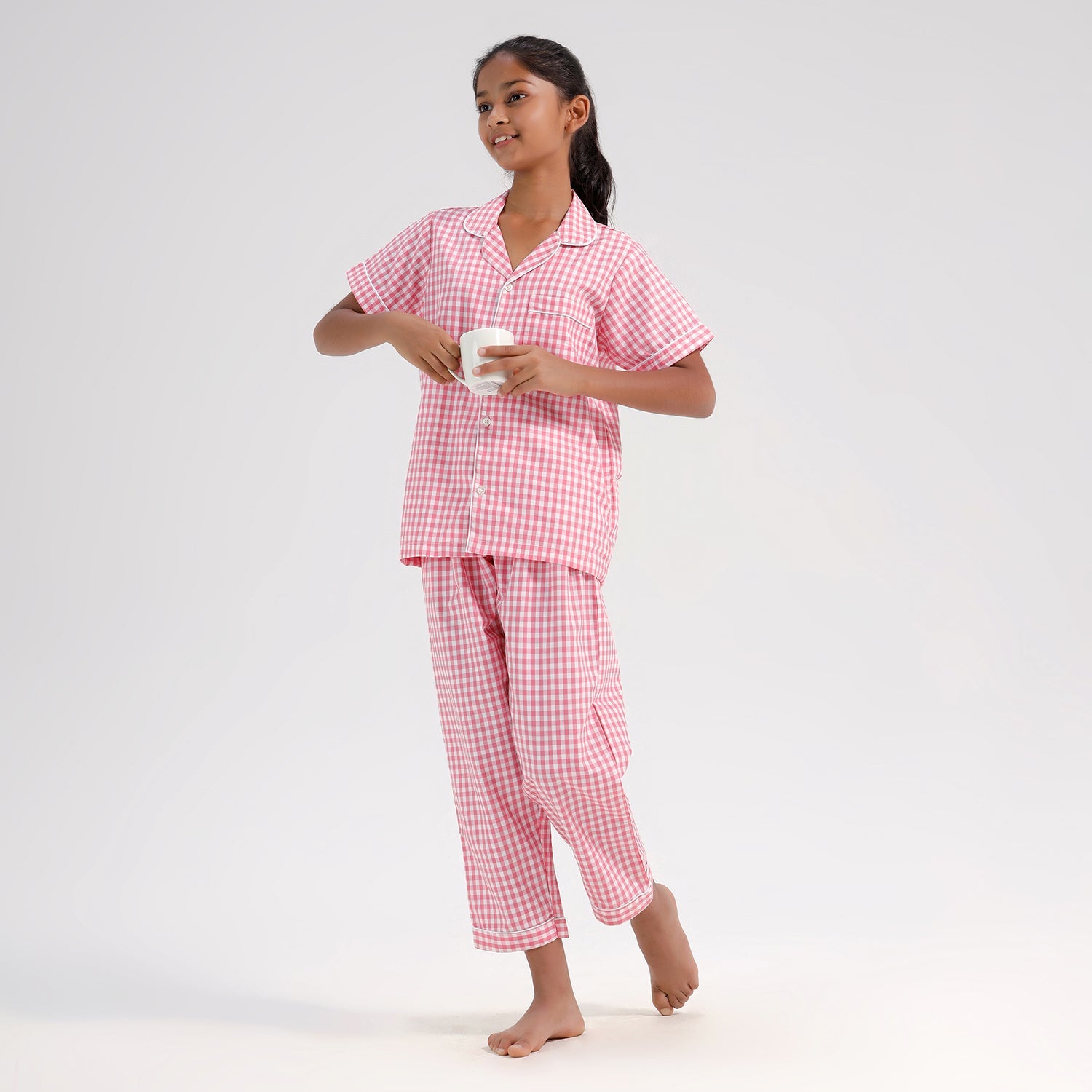 Chilins Kids Cotton Blend Night Suit| Sleepwear | Checked Design | Pink - Distacart