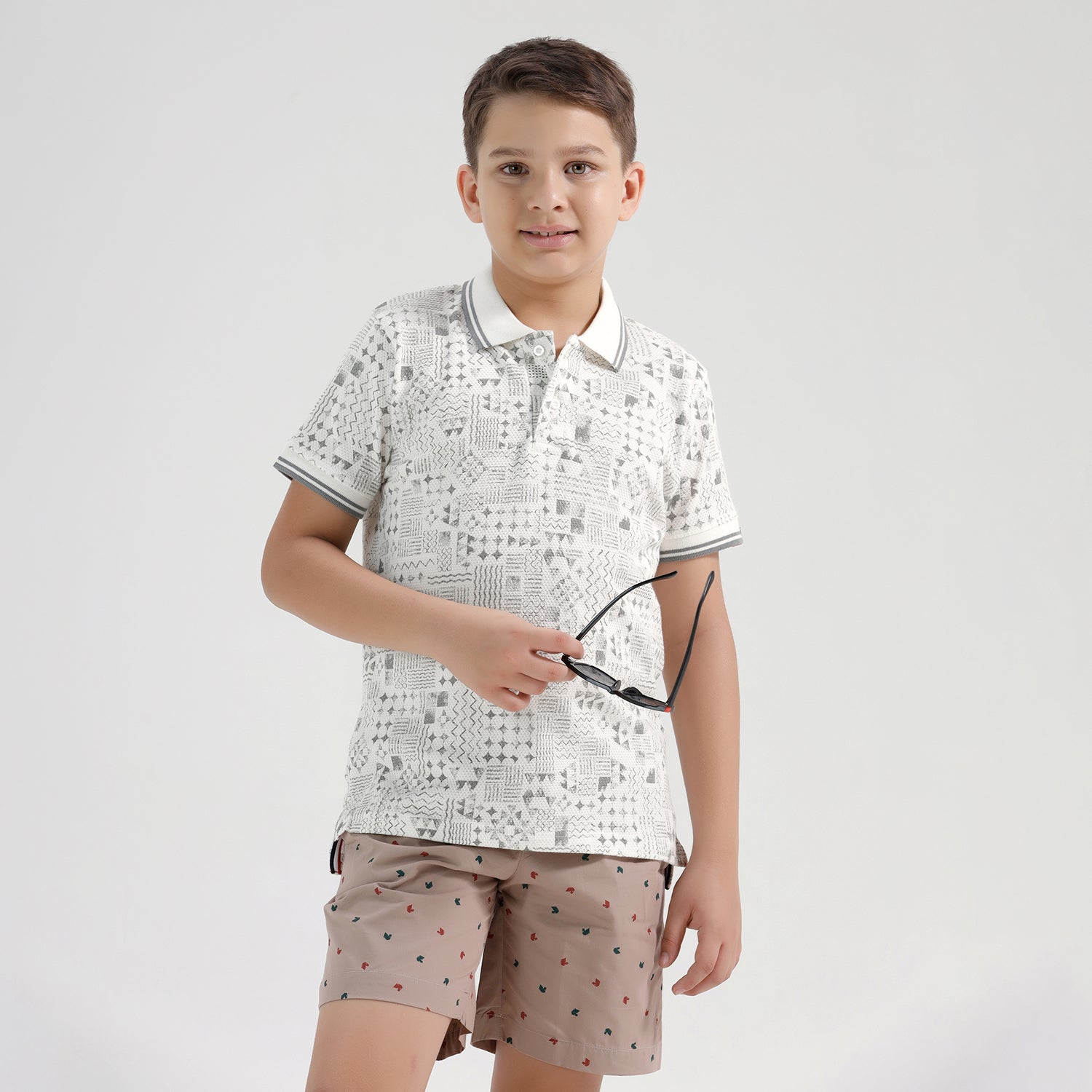 Chilins Boys Cotton Printed Collared Polo T-shirt