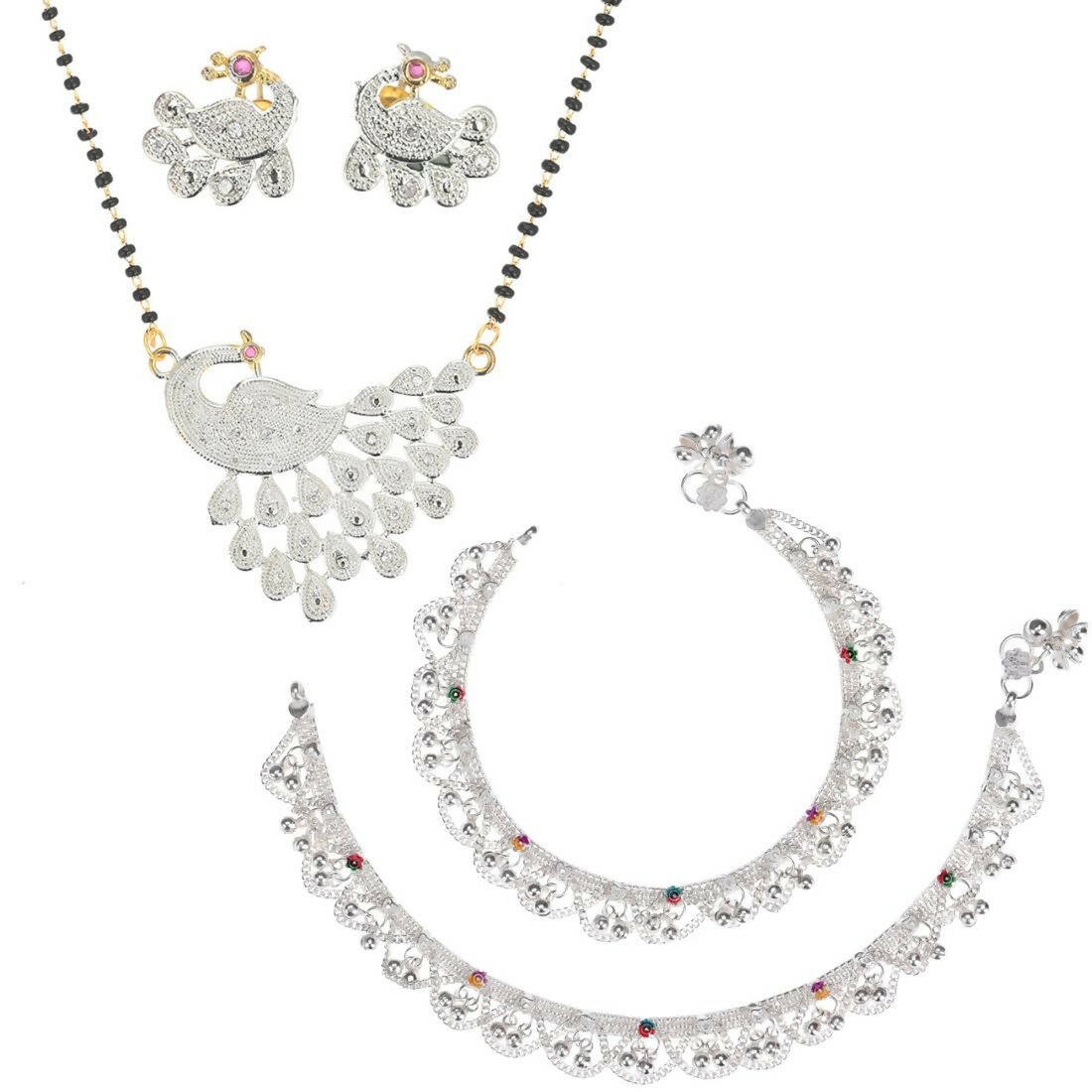 AanyaCentric Gold-plated Mangalsutra Pendant Earring Set & Silver Plated Anklet - Distacart