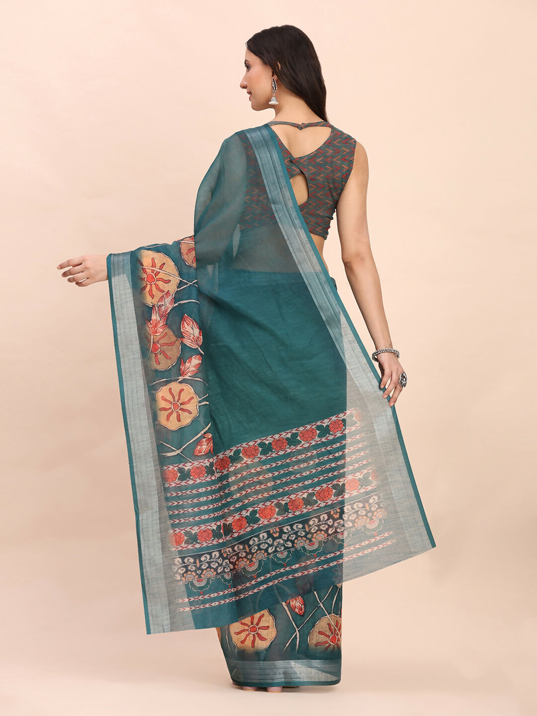 Astita Linen Cotton Teal Blue Saree