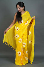 Thumbnail for Exclusive Collection Yellow Pure Cotton Saree With Sunflower Design