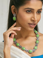 Thumbnail for Nuyug Antique Silver Plated Crystal Studded Faux Jade Stones Embellished Necklace Set