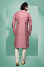 Thumbnail for Raivat Ethnic Art Silk Mirror Embroidery Work Kurta Pajama In Pink Colour - Dista
