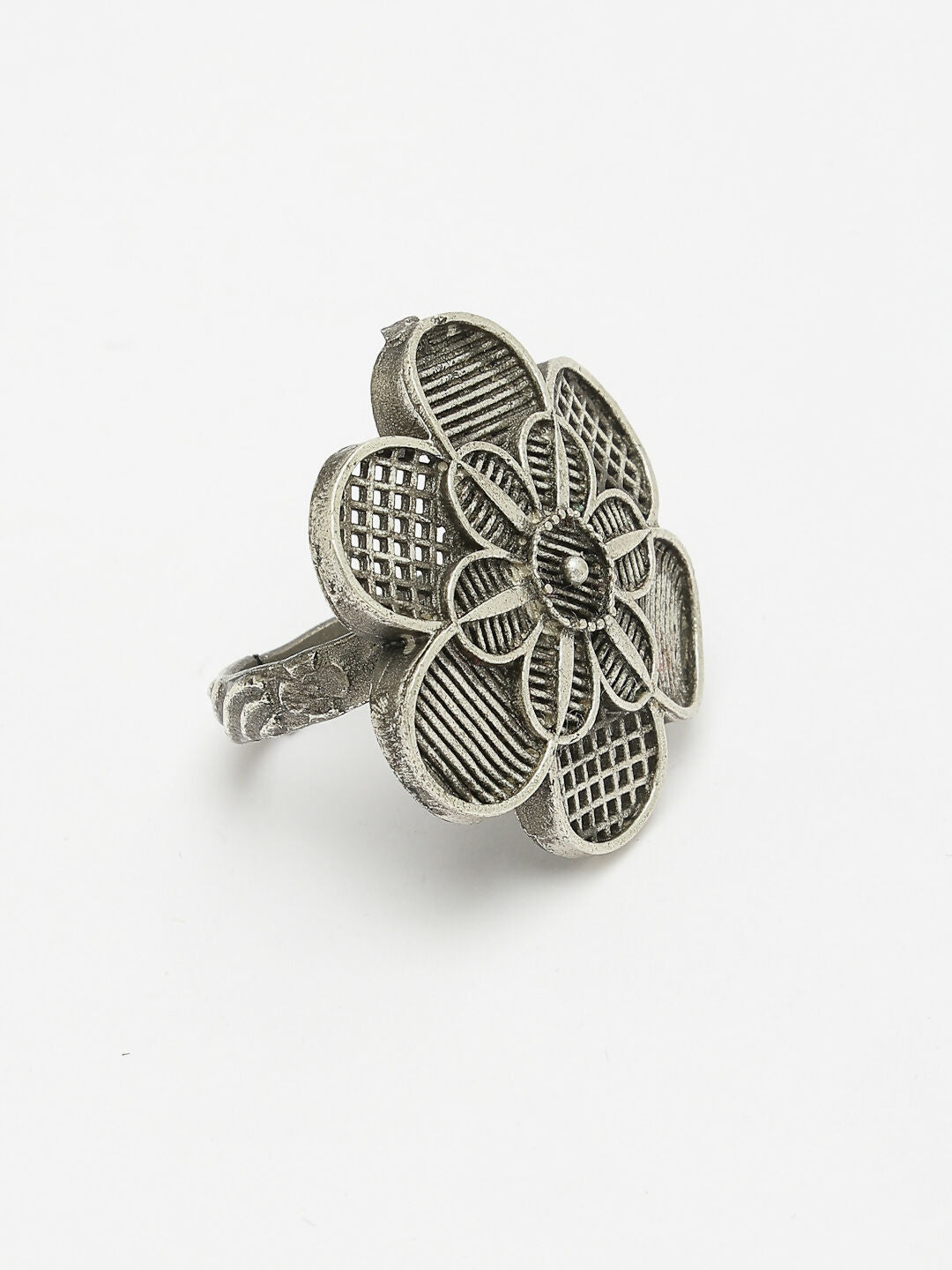 NVR Women's Silver-Toned Floral Shape Adjustable Finger Ring - Distacart