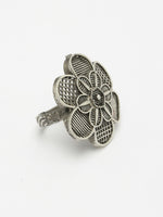 Thumbnail for NVR Women's Silver-Toned Floral Shape Adjustable Finger Ring - Distacart