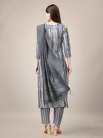 Thumbnail for Jyoti Fashion Women's Grey Rayon Print with Embroidery & Fancy Lace Work Kurta with Trouser & Dupatta - Distacart