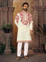 Thumbnail for Anaita White Multi Thread Work Silk Straight Kurta - Distacart