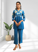 Thumbnail for Joban Fashion Teal Silk Embroidered Readymade Cord Set - Distacart