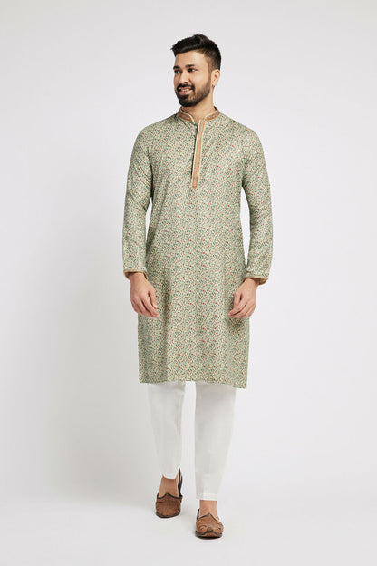 Ethnic India Blue Men's Kurta Floral Polyester - Distacart