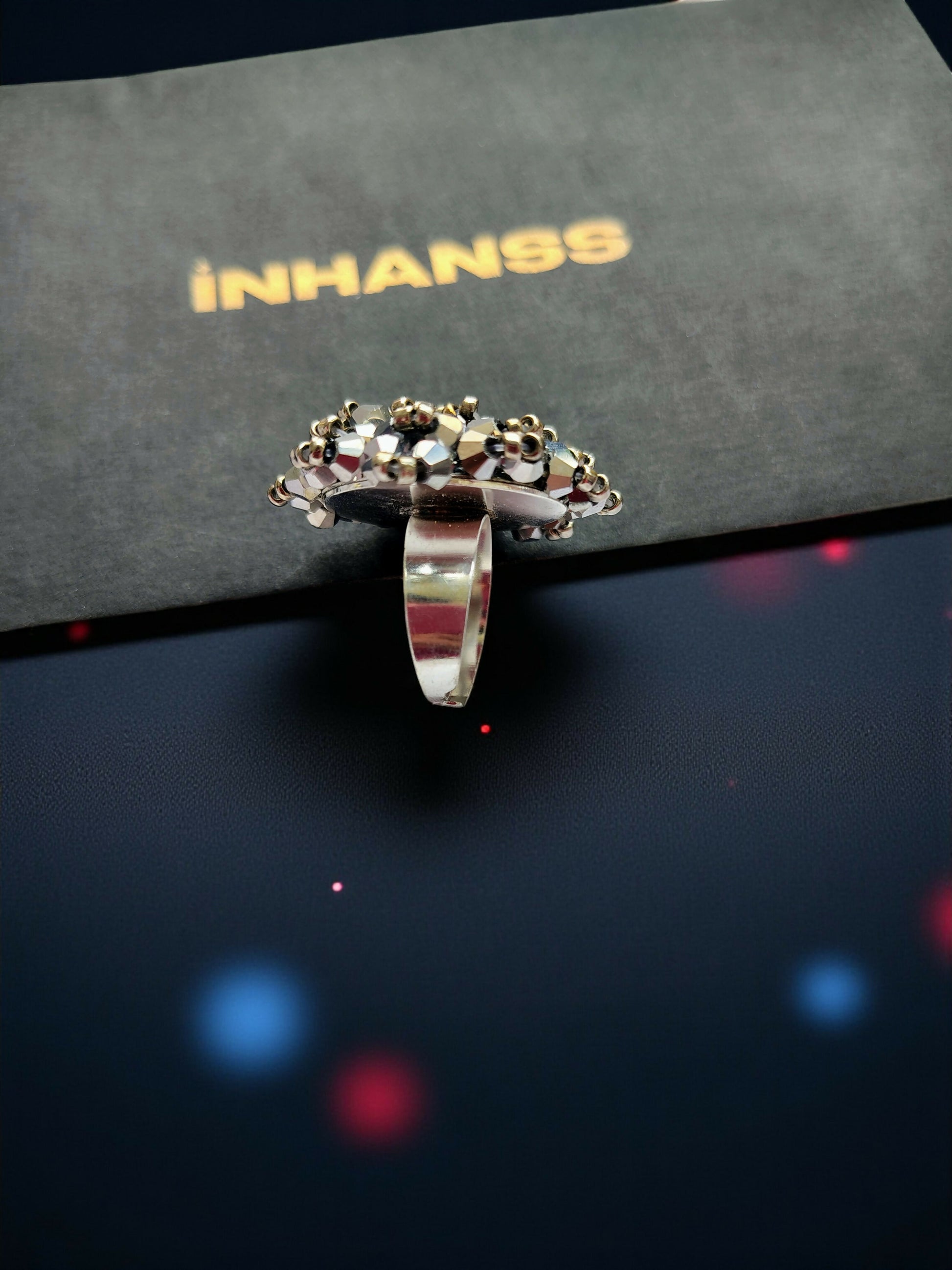 Inhanns Rang-E-Roshan Adjustable Ring – Handmade Crystal Statement Ring - Silver - Distacart