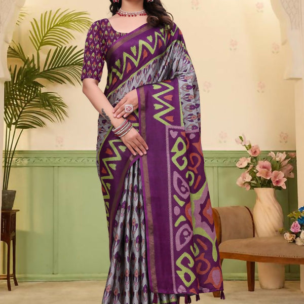 Prime Volt Mal Cotton Purple Ethnic Printed Saree with Designer Blouse Piece - Distacart
