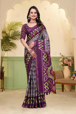 Thumbnail for Prime Volt Mal Cotton Purple Ethnic Printed Saree with Designer Blouse Piece - Distacart