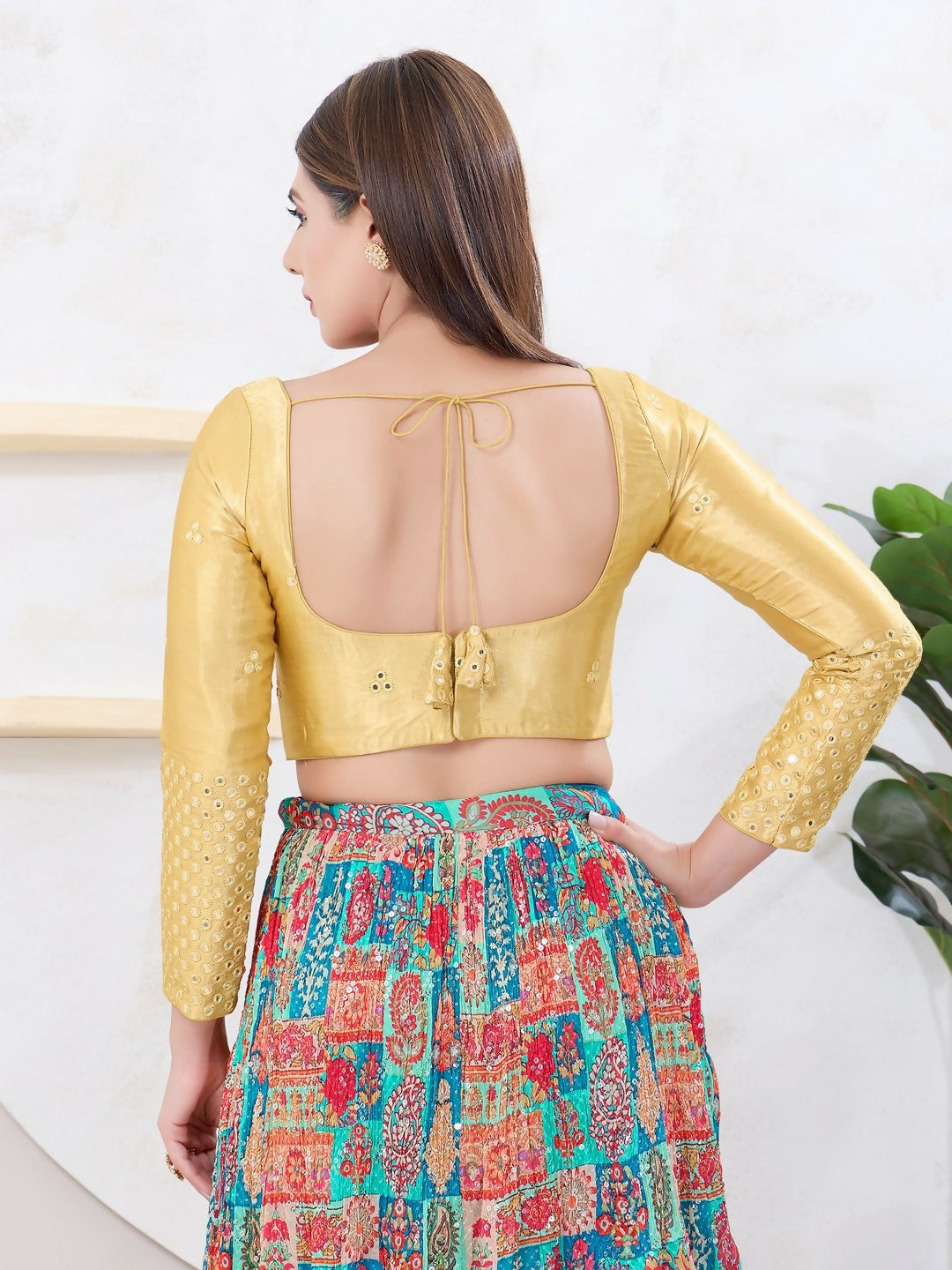 Joban Fashion Gold Gajji Silk Elbow Sleeveless Back Open Blouse