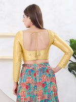 Thumbnail for Joban Fashion Gold Gajji Silk Elbow Sleeveless Back Open Blouse