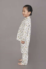Thumbnail for Breathables Kids Cotton White Mushroom Print Shirt & Pyjama Boys & Girls Night Suit - Dista