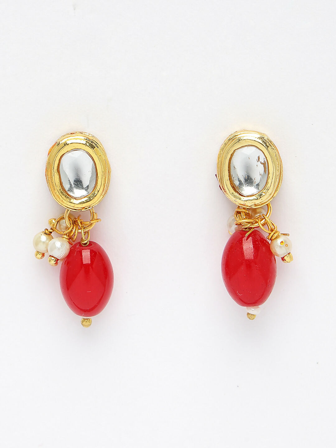 NVR Women's Red Artificial Beads Layered Necklace with Drop Earring - Distacart